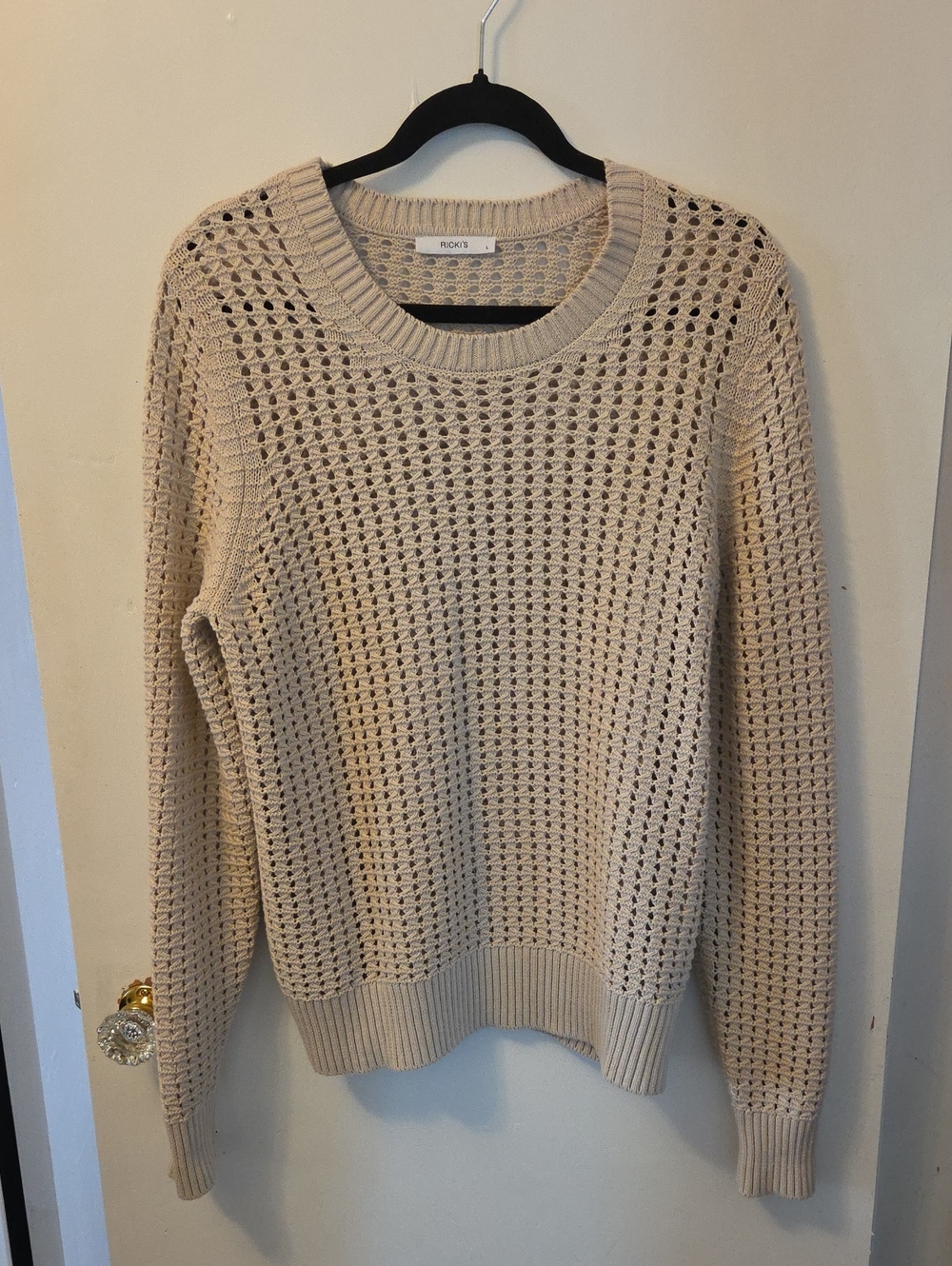 Ricki's Beige Open-Knit Crewneck Sweater